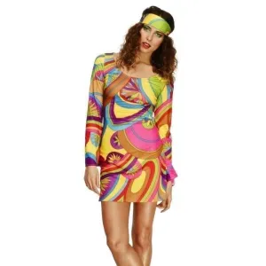 60s Flower Power Fever Costume Adult Multi Coloured Dress