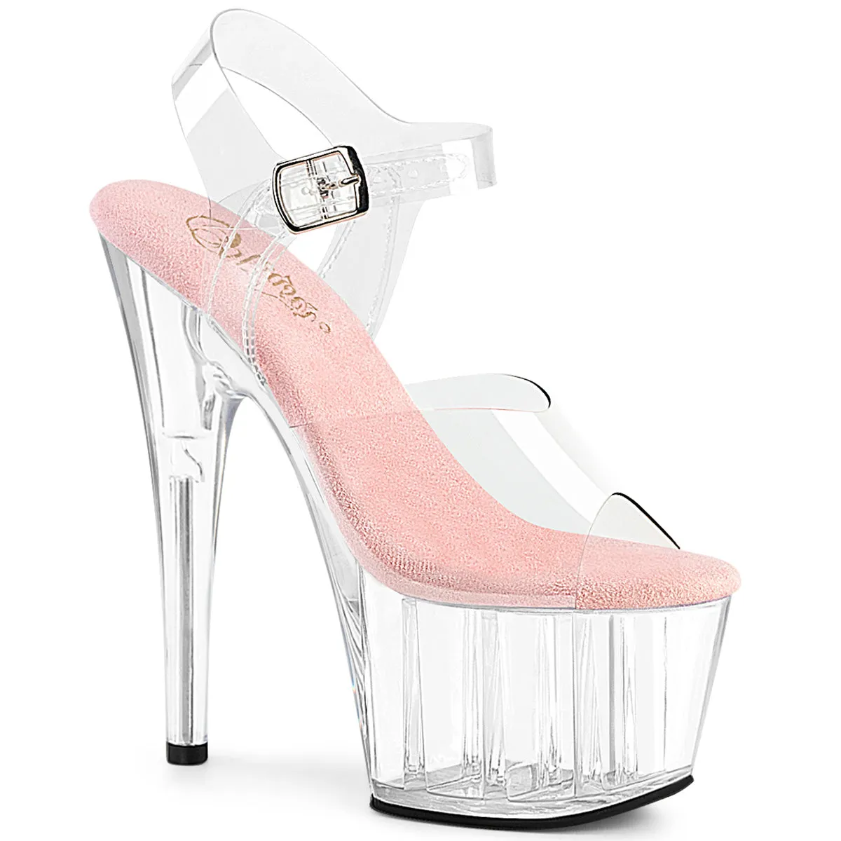 Adore-708 Clear-Baby Pink/Clear, 7" Heels