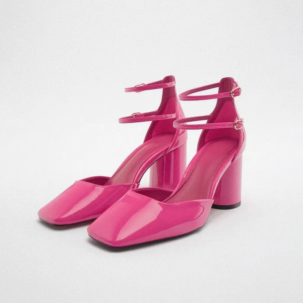 Advbridge Pumps Shoes Woman Fashion Chunky Block Heel Pumps Shoes Marry Jane Sweet Fashion 2023 Brand New High Heeled Buckle Strap Spring