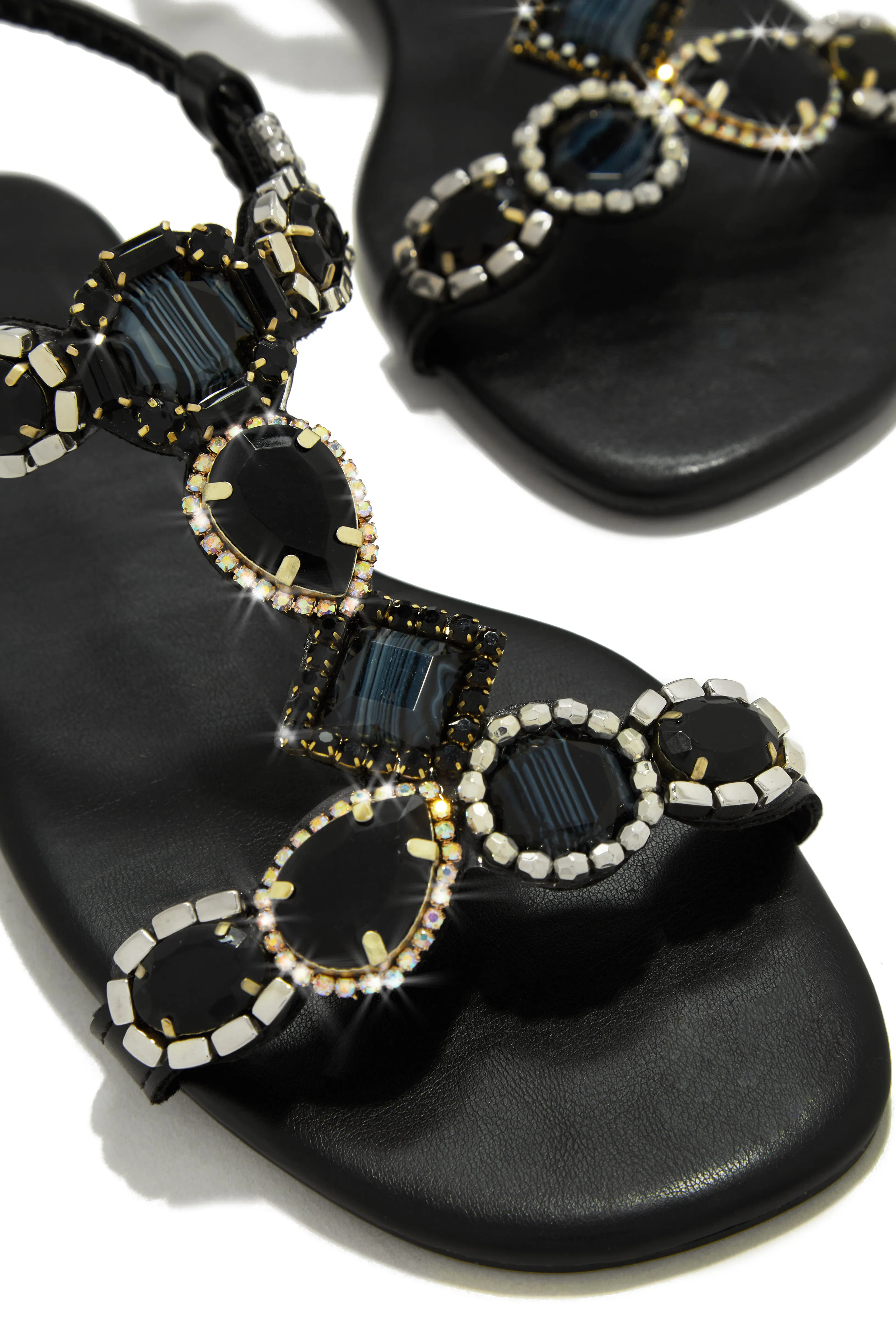 Embellished Aruba Sunset Sandals - Black with Stone Accents