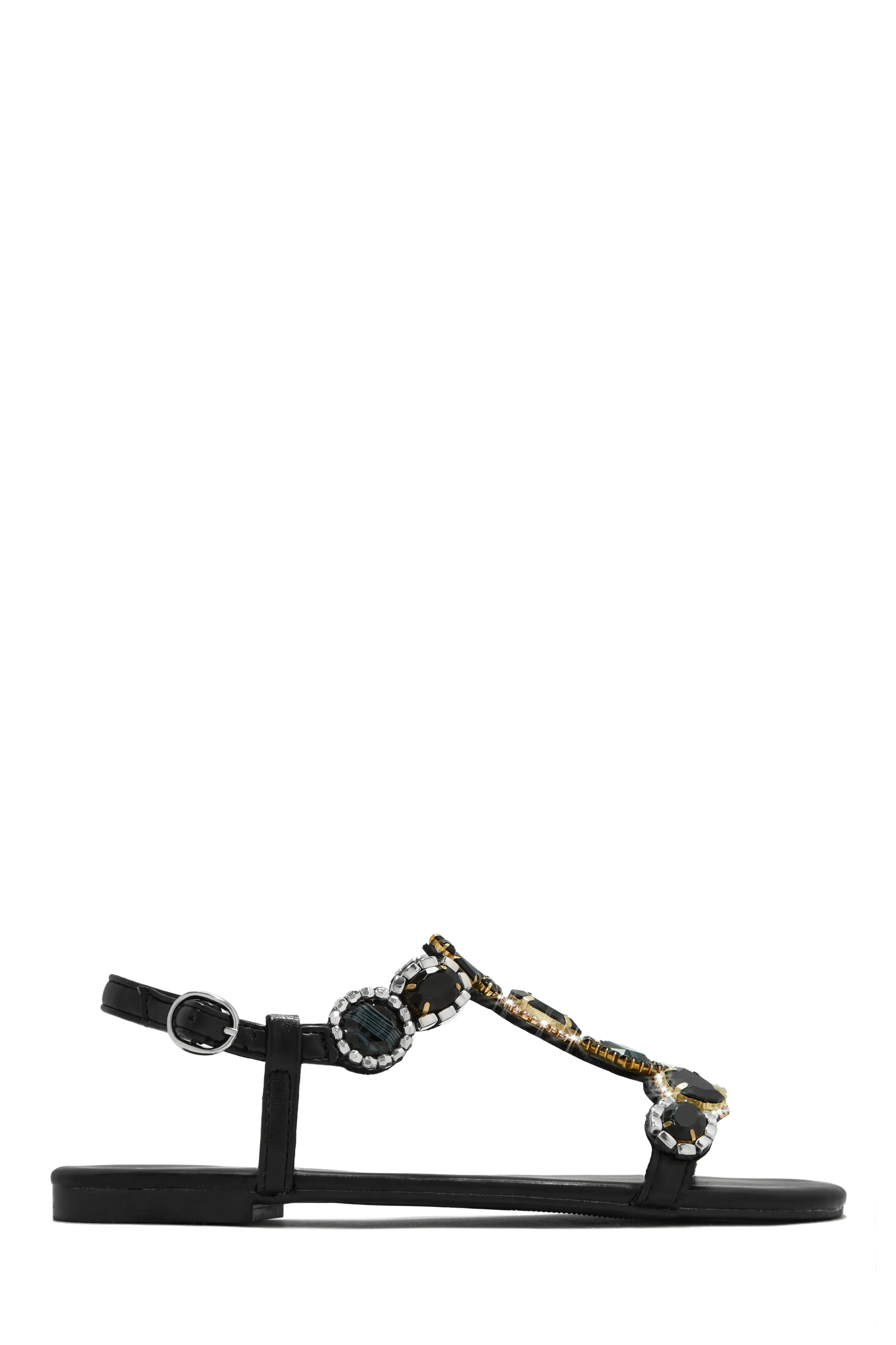 Embellished Aruba Sunset Sandals - Black with Stone Accents