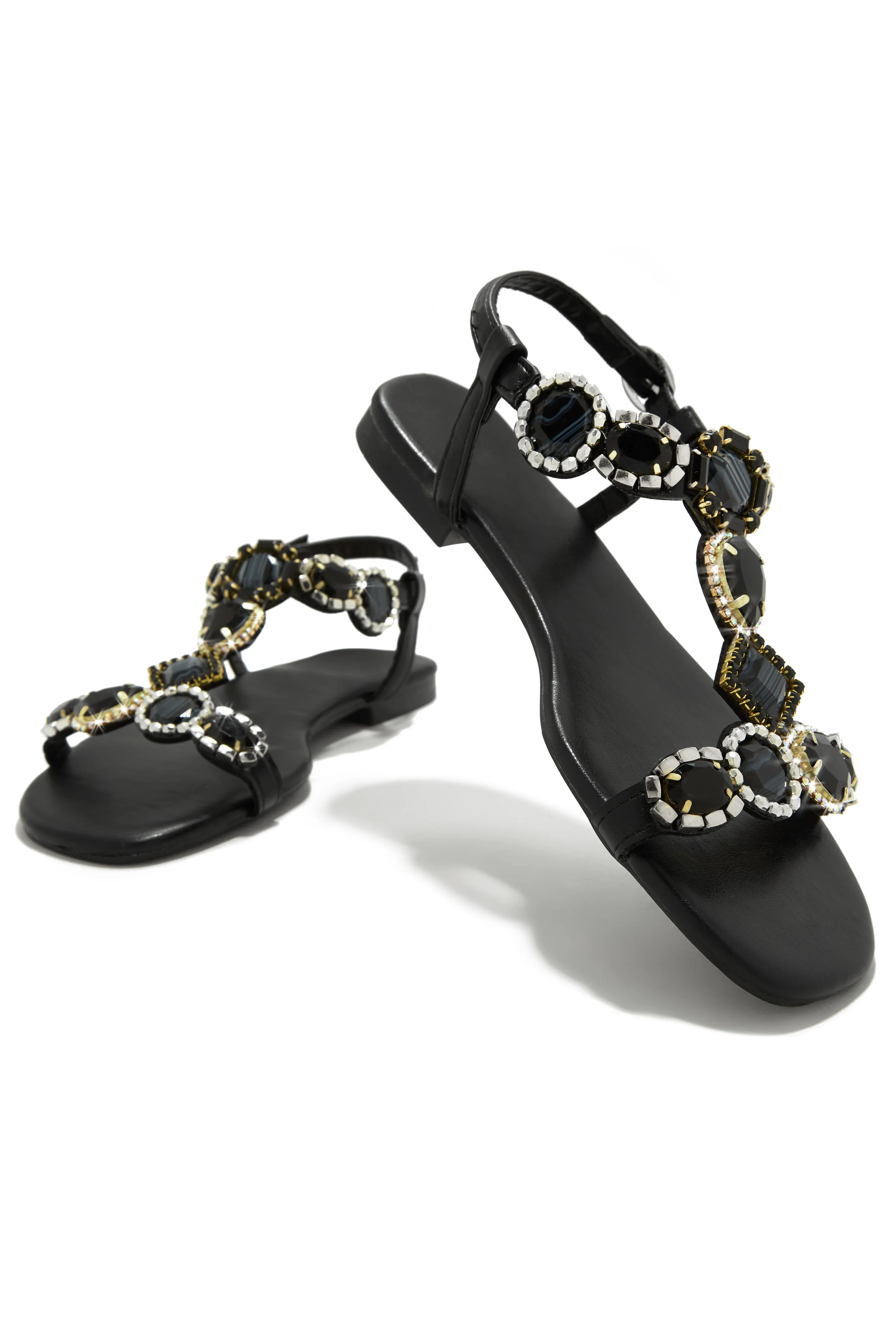 Embellished Aruba Sunset Sandals - Black with Stone Accents