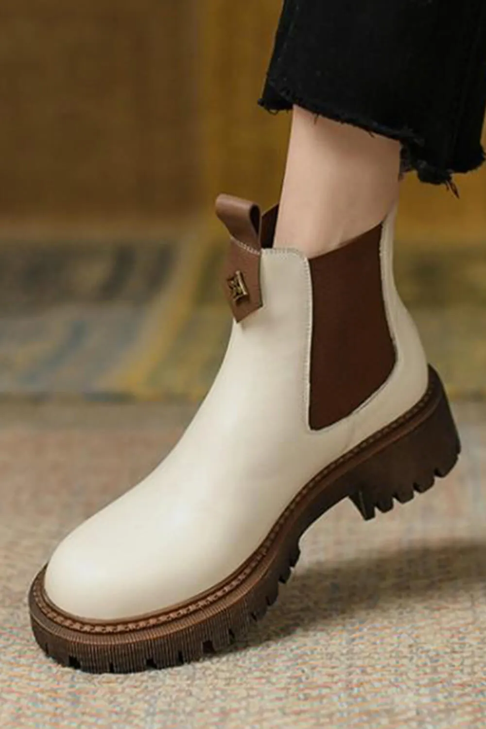 benpaolv Cream Beige Retro Chelsea Boots