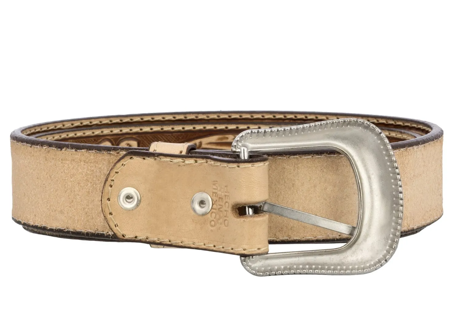 Black Western Cowboy Belt Tooled Leather - Silver Buckle
