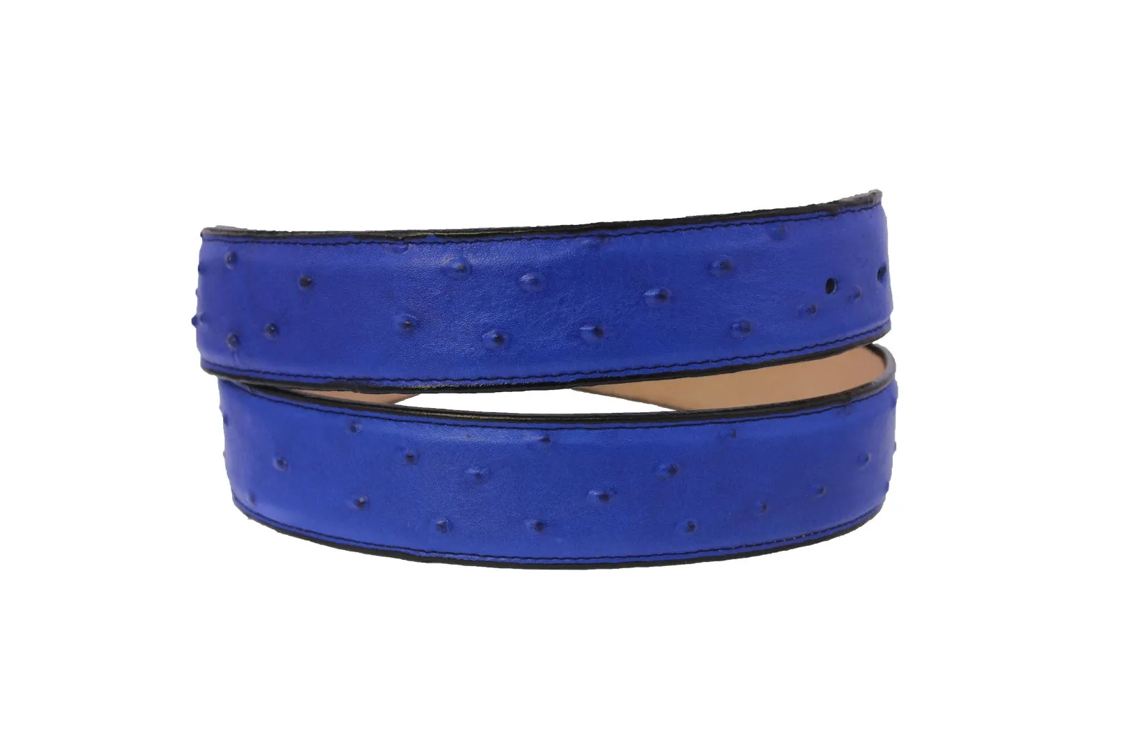 Blue Western Cowboy Belt Ostrich Quill Print Leather - Silver Buckle
