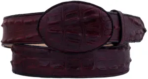 Burgundy Western Belt Crocodile Tail Print Leather - Rodeo Buckle