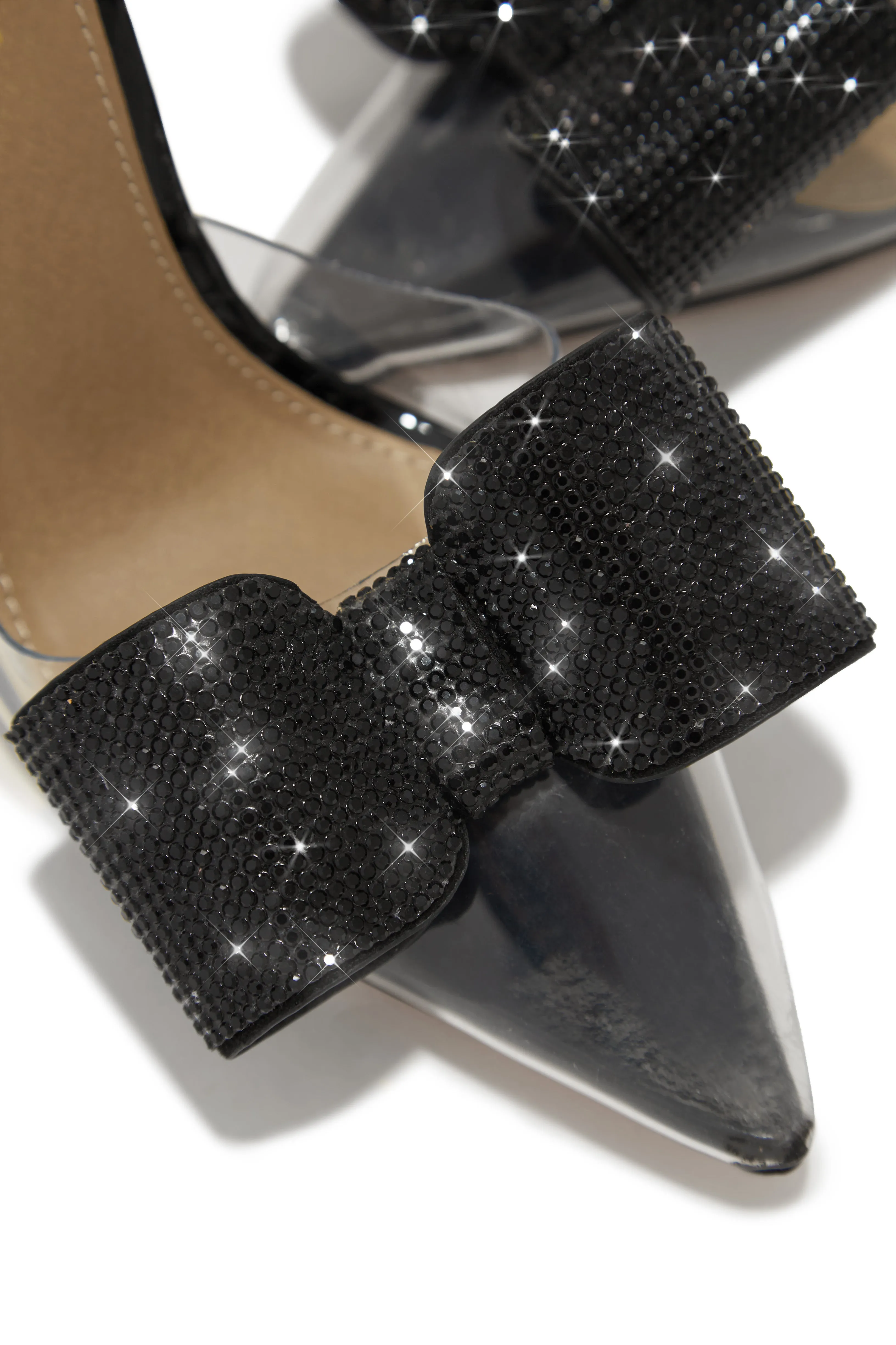 Chiara Embellished Bow Clear High Heel Pumps - Black