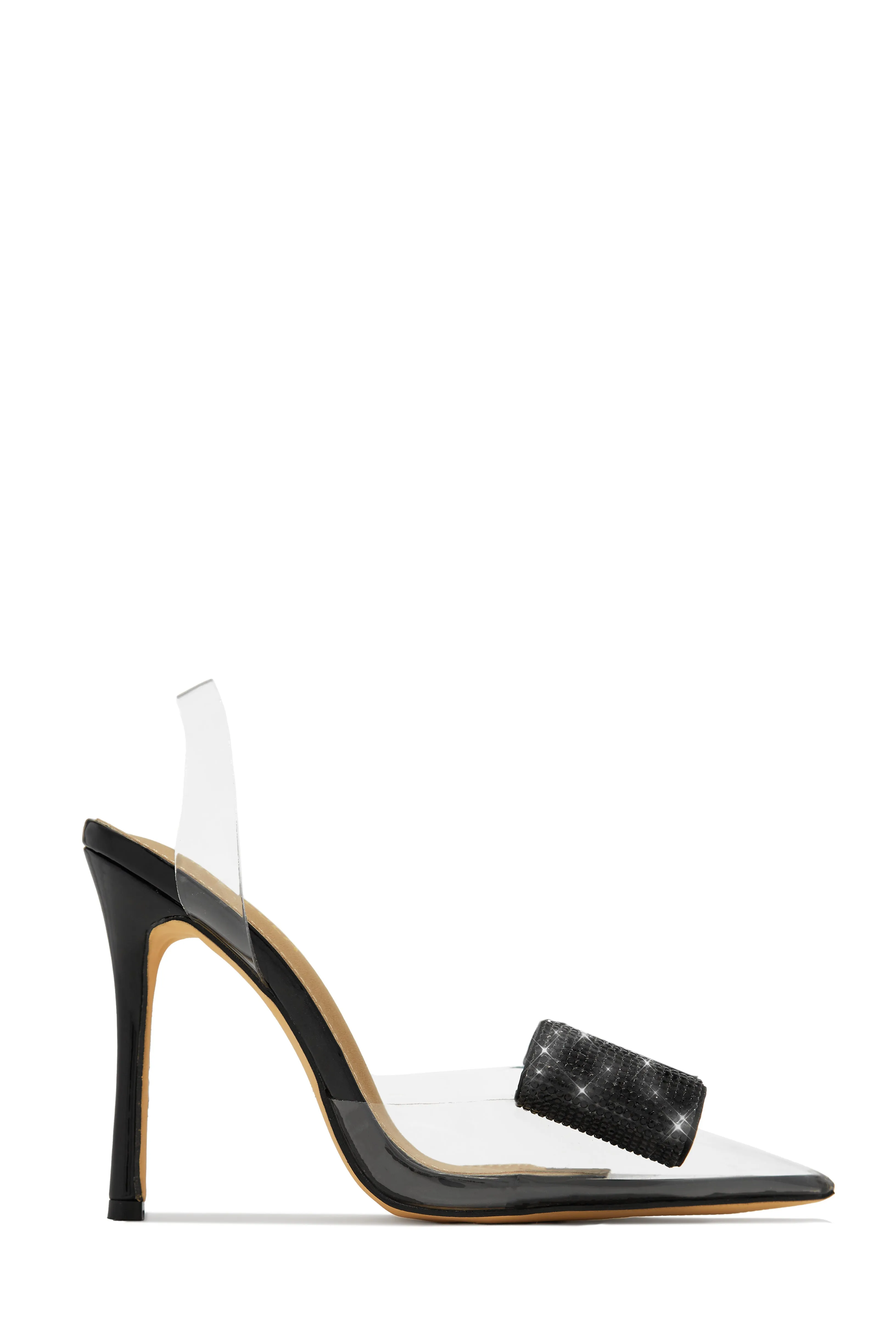 Chiara Embellished Bow Clear High Heel Pumps - Black
