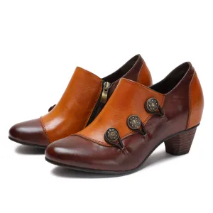 CrazycatZ Leather Pumps,Womens Colorful Vintage Block Heel Oxford Vintage Shoes Pumps Buttoned Deco Orange