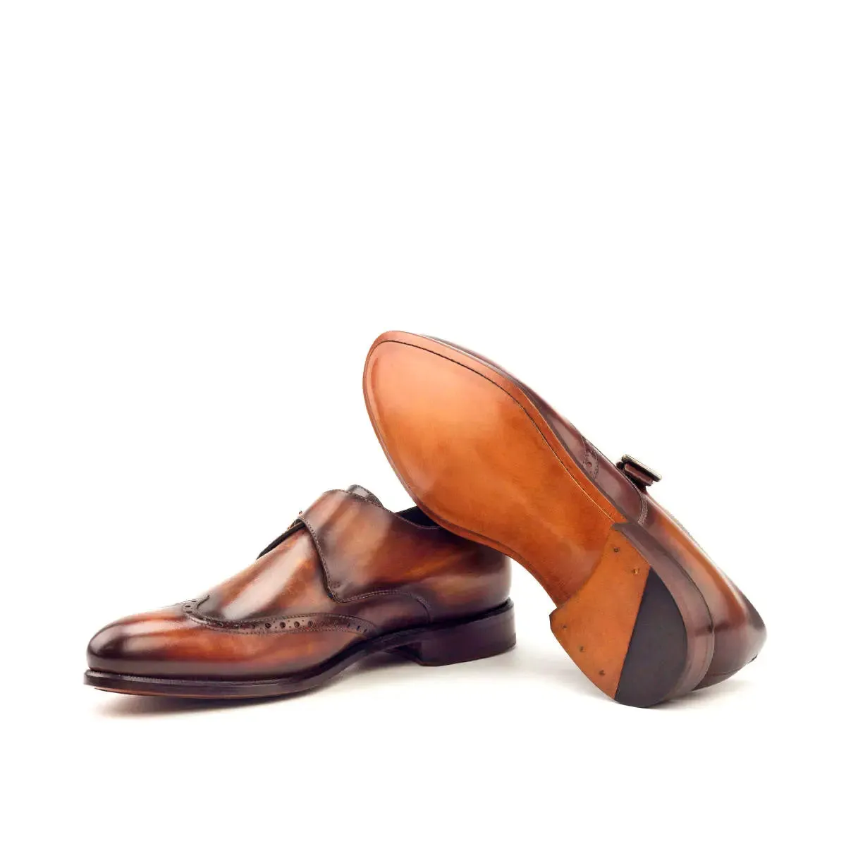 DapperFam Brenno in Cognac Men's Hand-Painted Patina Single Monk