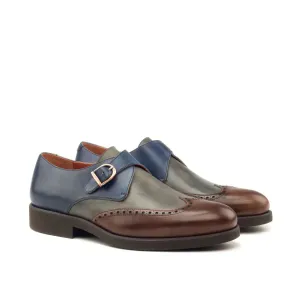 DapperFam Brenno in Med Brown / Grey / Navy Men's Italian Leather Single Monk