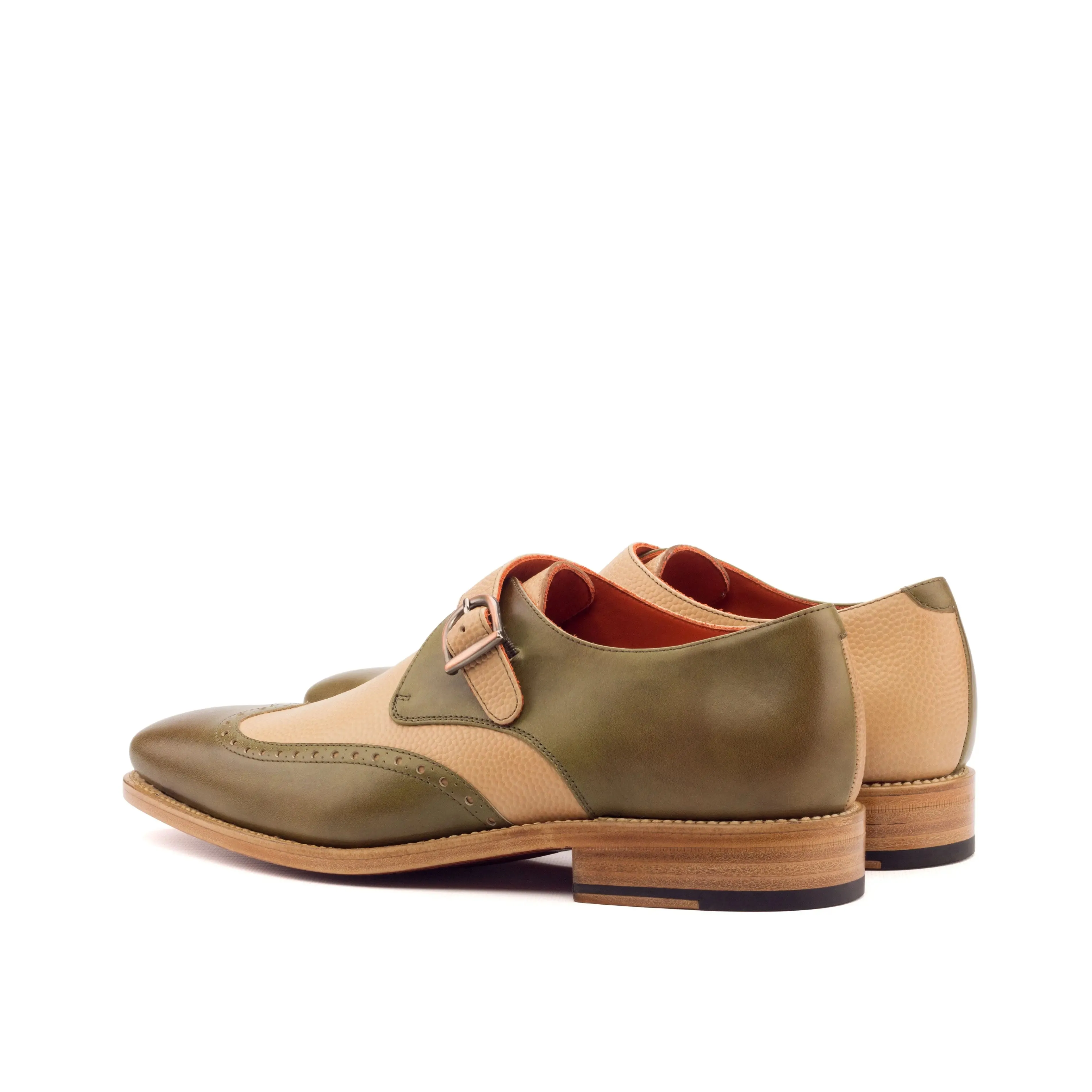 DapperFam Brenno in Olive / Fawn Men's Italian Leather & Italian Full Grain Leather Single Monk