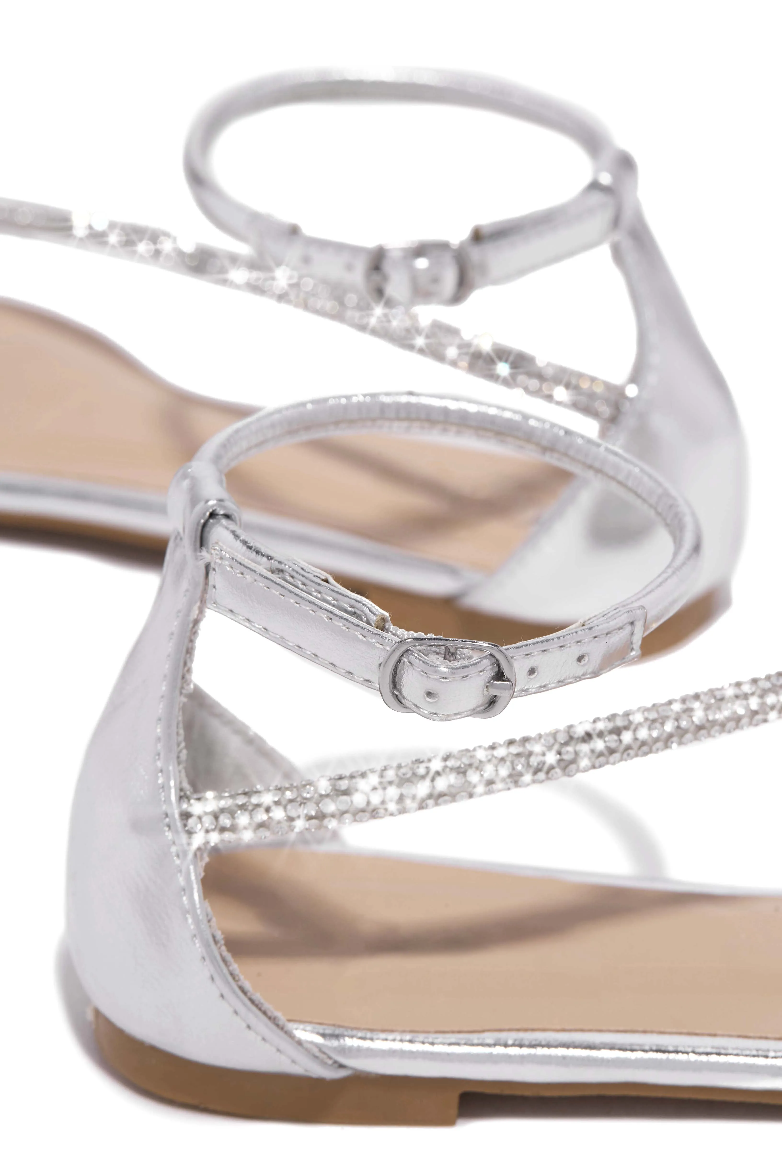 Dream Vacation Embellished Ankle Strap Sandals - Silver
