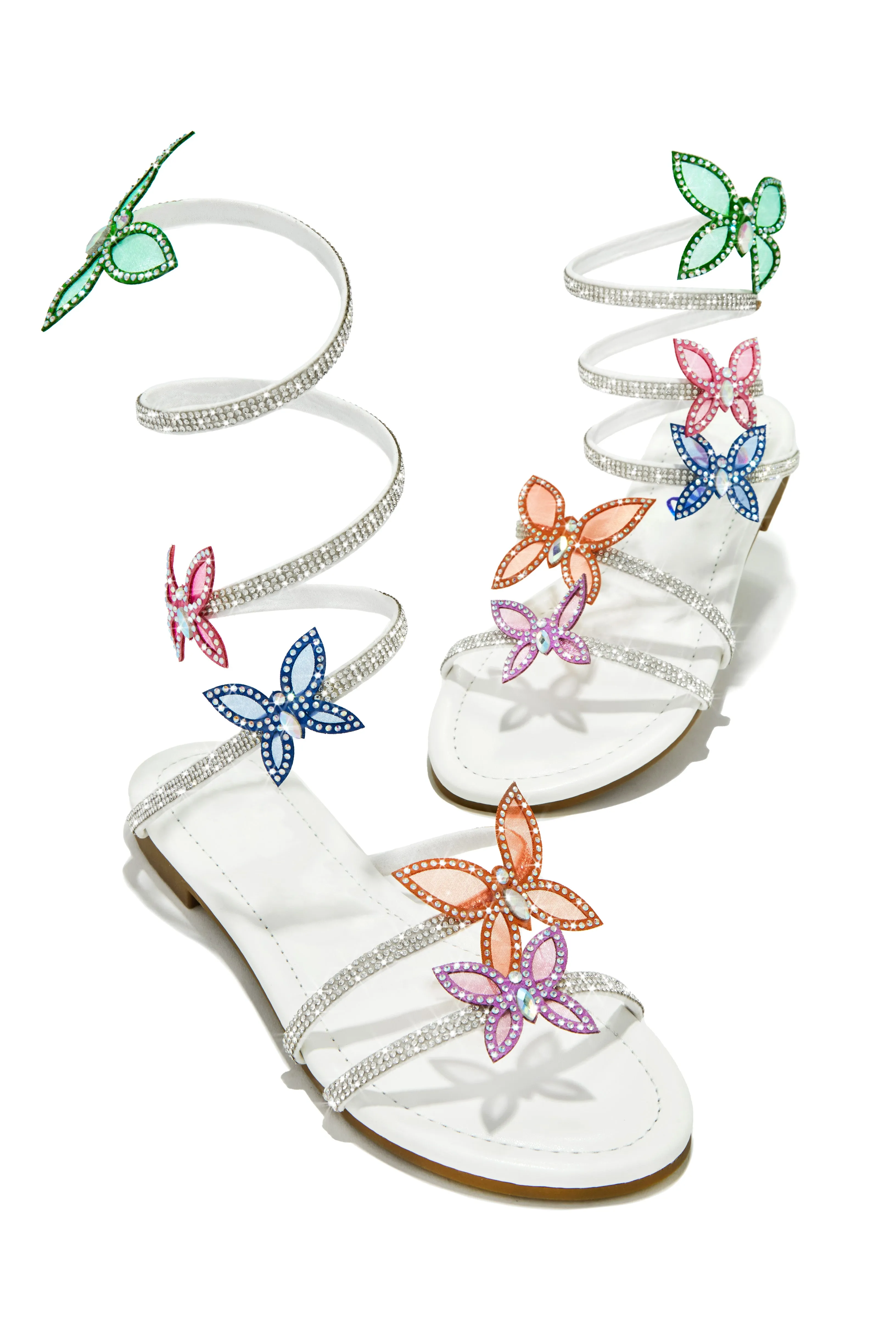 Fantasy Embellished Around The Ankle Coil Sandals - White