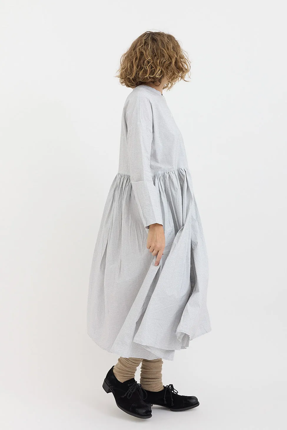 Gauze - Switching Gather Shirt Dress