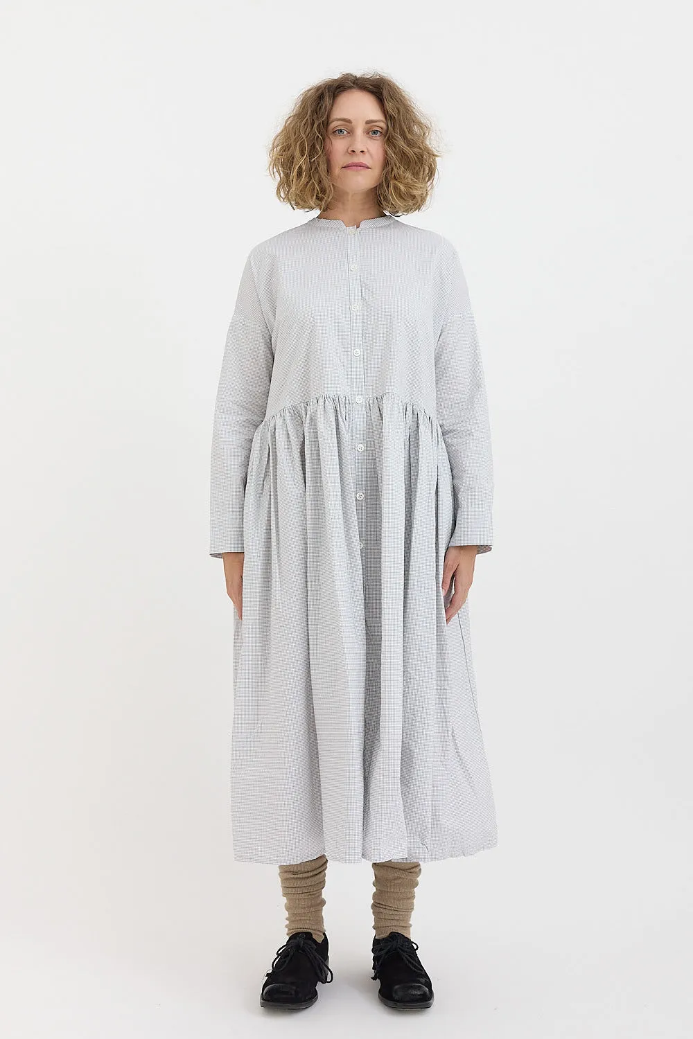 Gauze - Switching Gather Shirt Dress