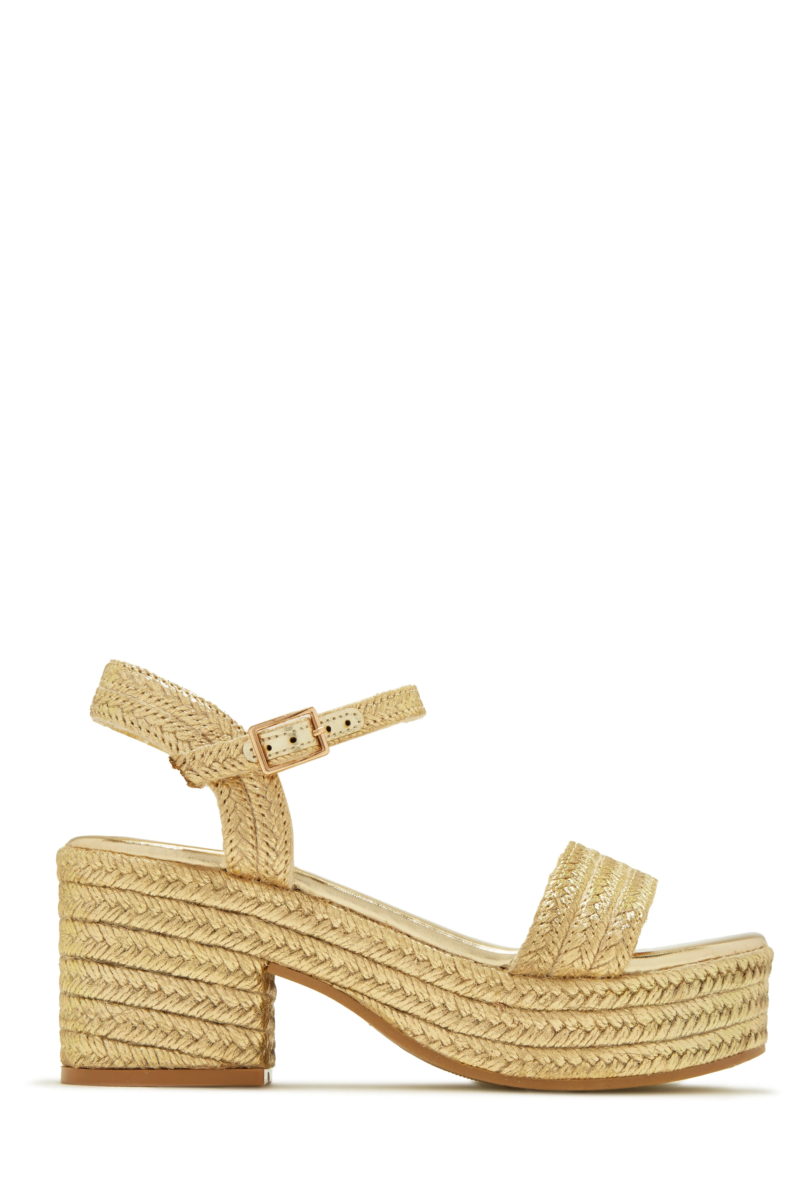 Hotel Capri Espadrille Platform Block Mid Heels - Gold