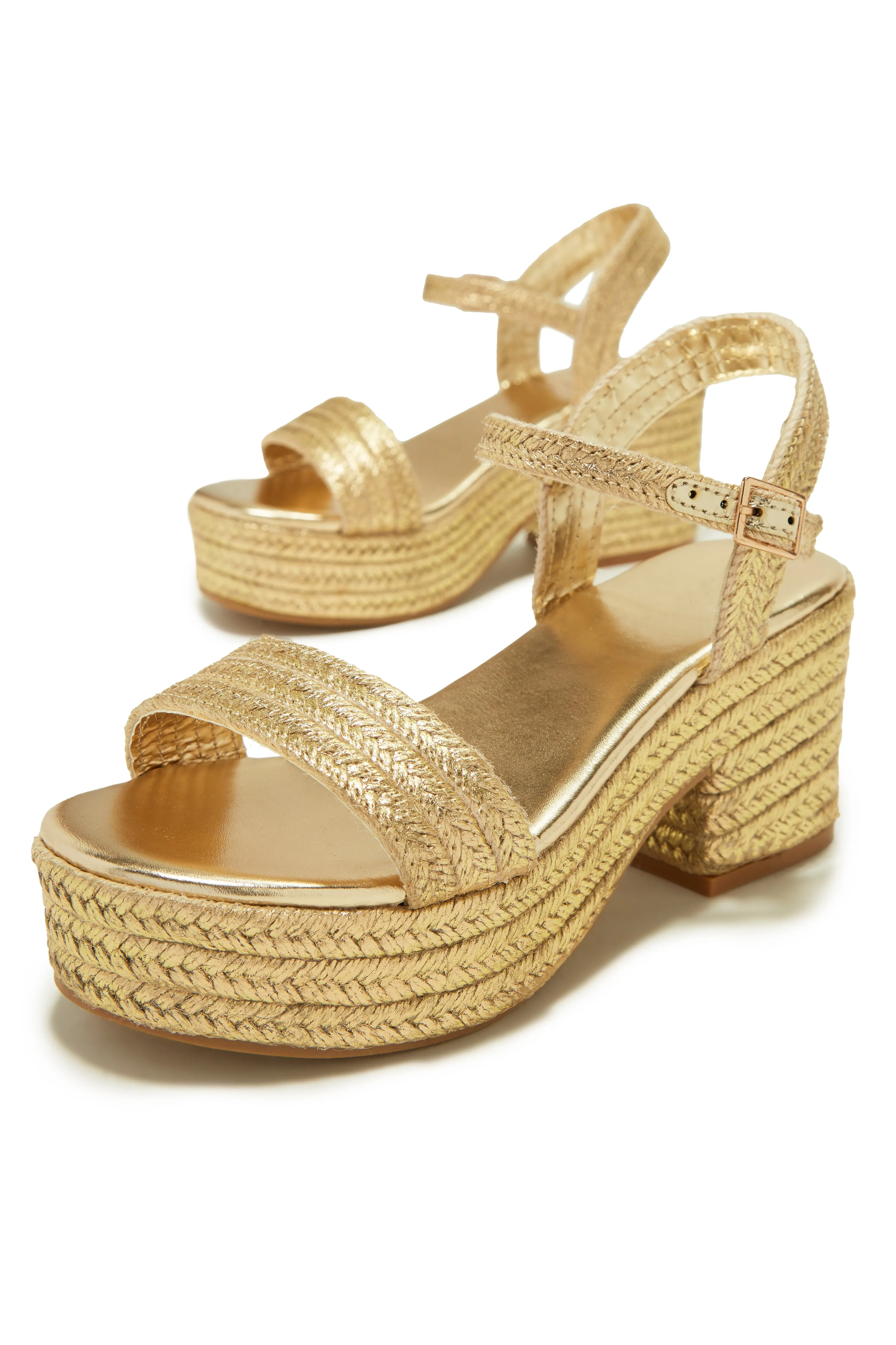 Hotel Capri Espadrille Platform Block Mid Heels - Gold