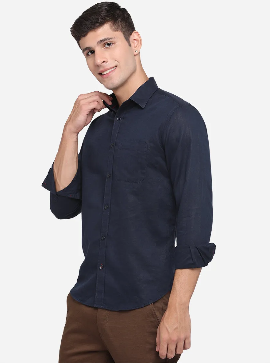 Iris Black Solid Slim Fit Casual Shirt | Greenfibre