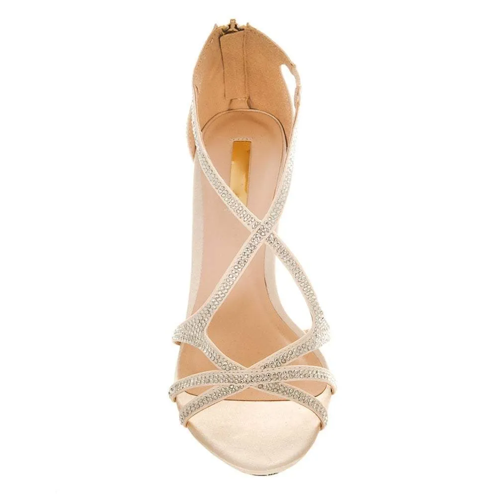 Jane Medium Heel Open Toe Strappy Diamante Sandal