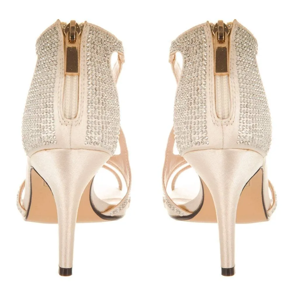 Jane Medium Heel Open Toe Strappy Diamante Sandal