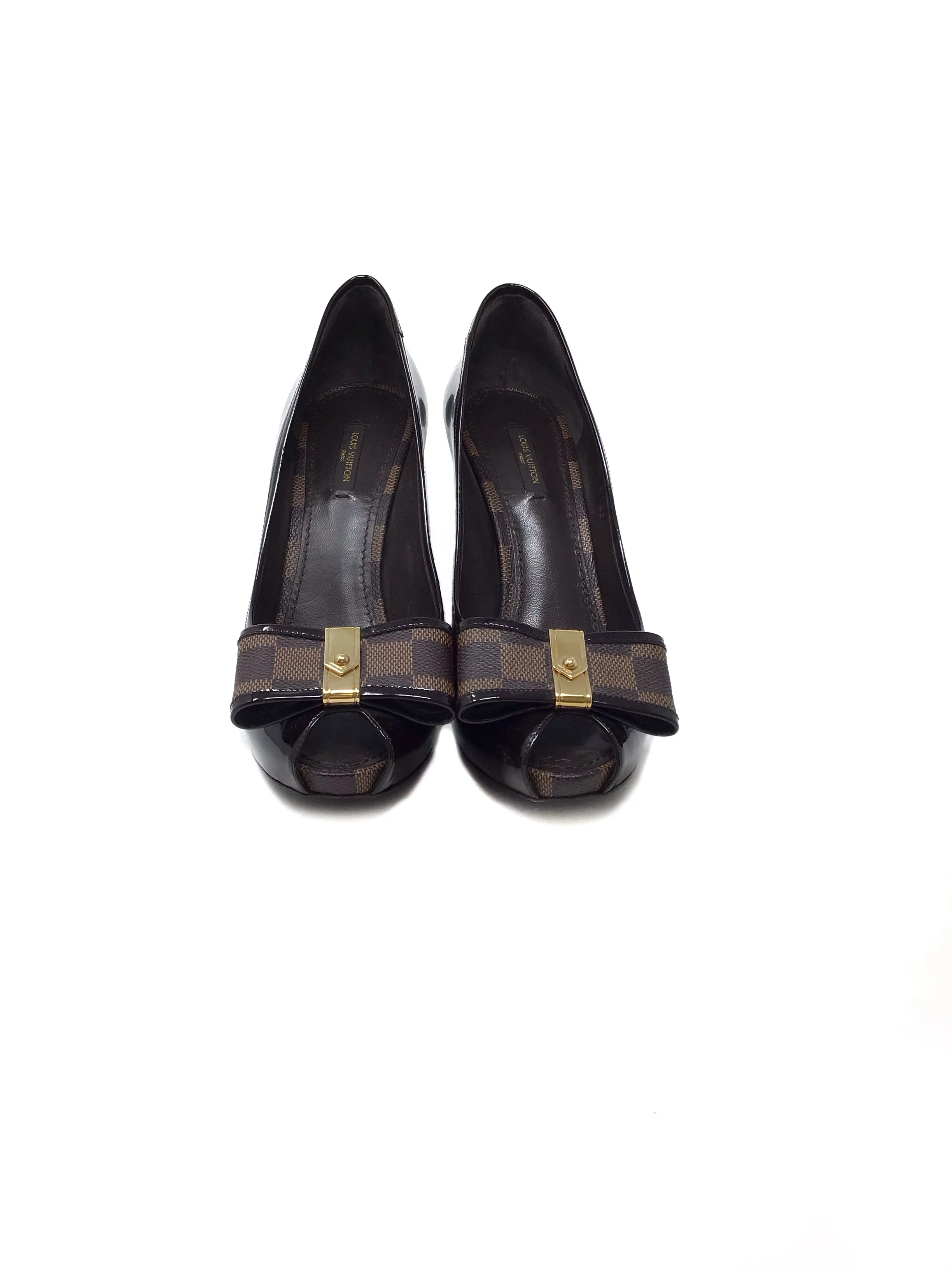 Louis Vuitton W Shoe Size 40 '12 'Valentine' Vernis Leather Damier Bow Pumps