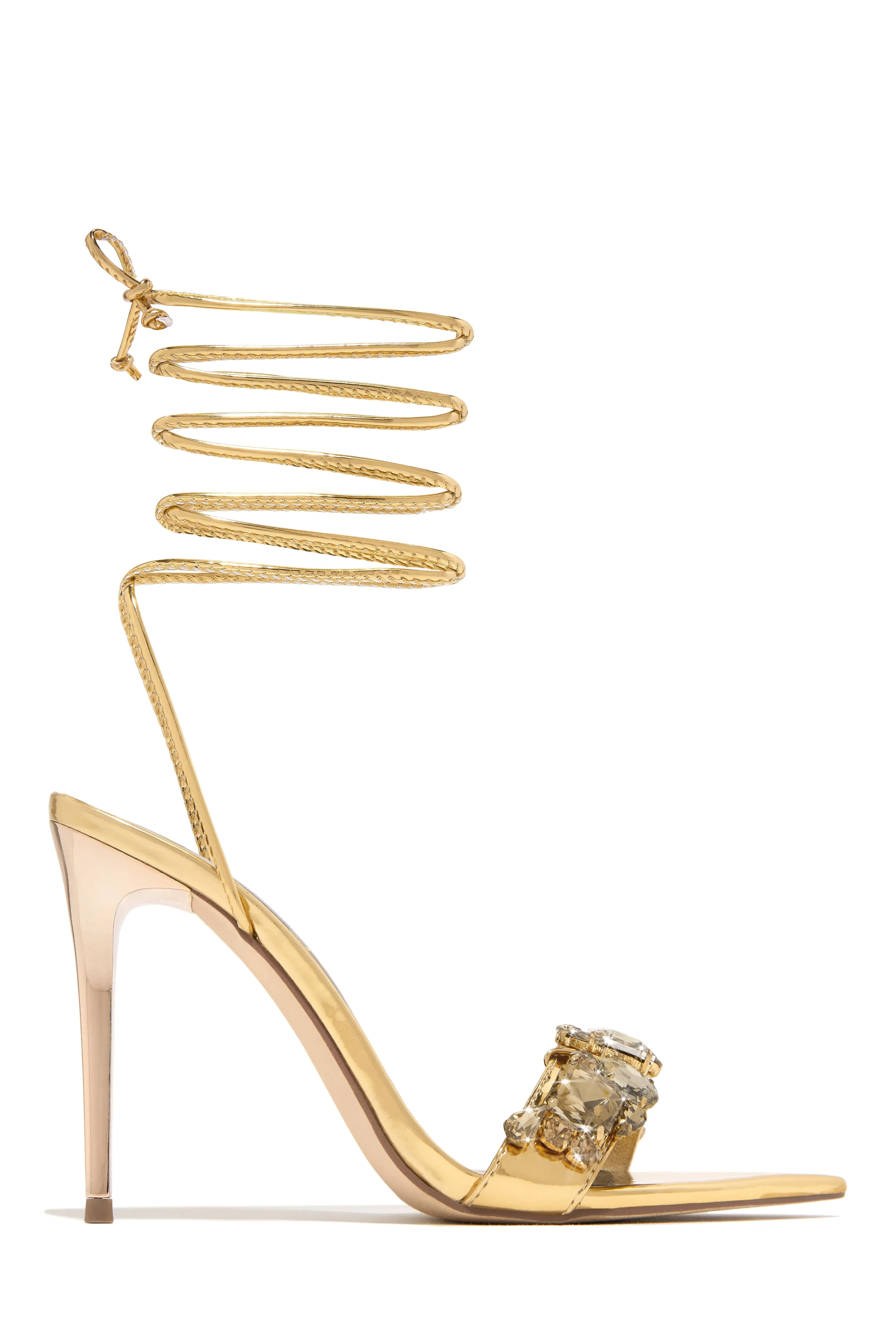 Love & Affection Embellished Lace Up High Heels - Gold