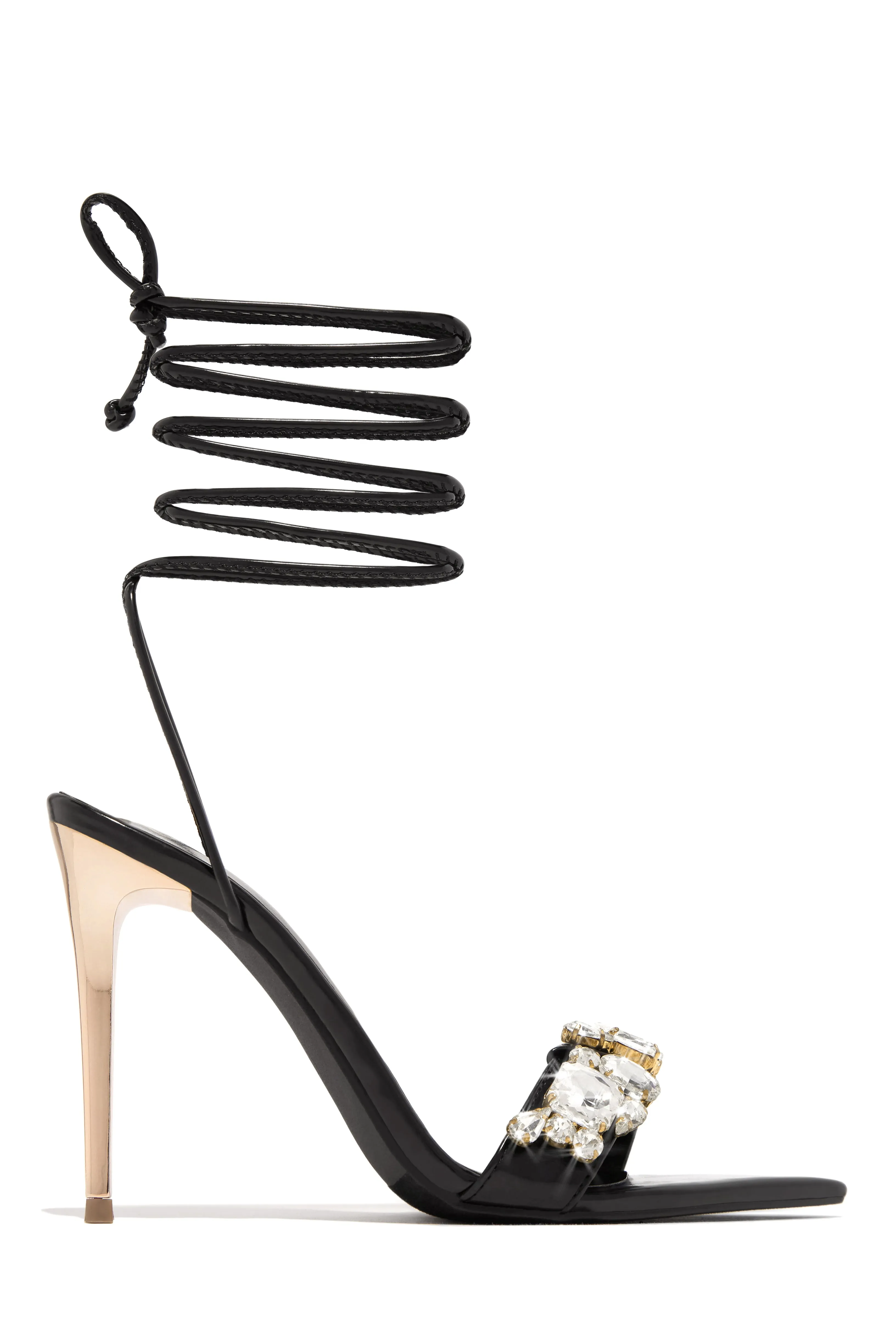 Love & Affection Embellished Lace Up High Heels - Gold