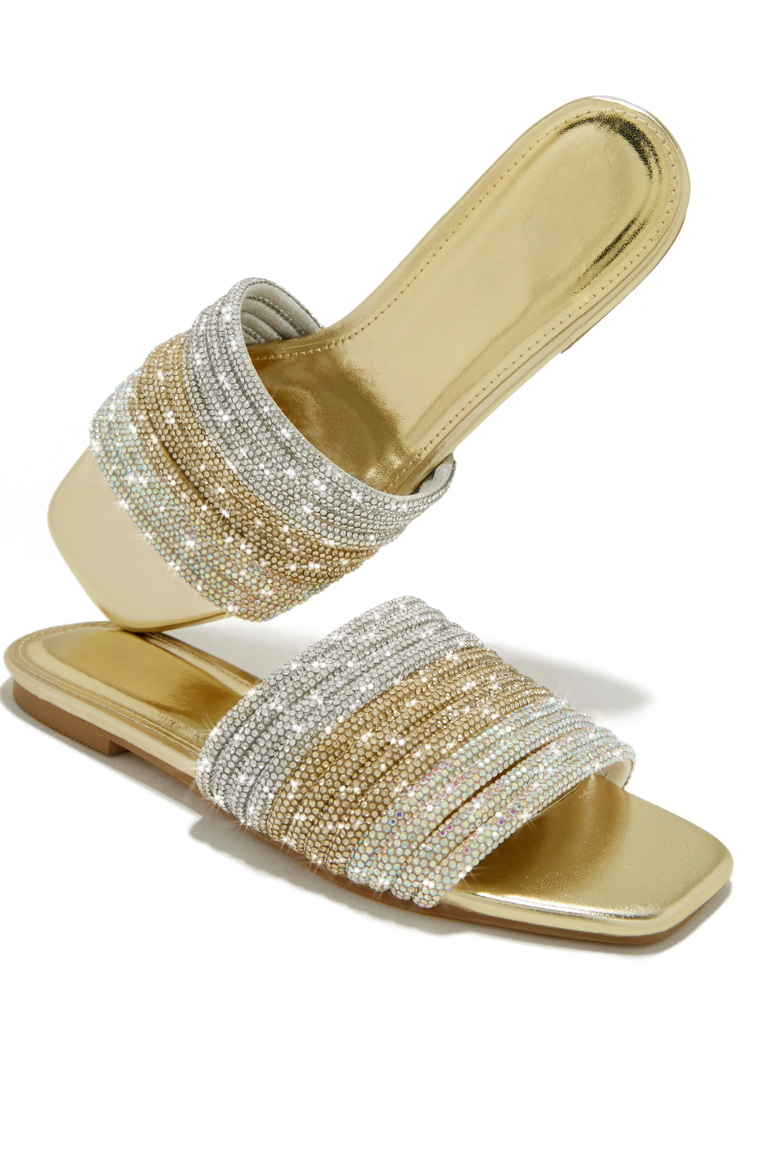 Luxe Resort Wear Embellished Slip On Sandals - Gold