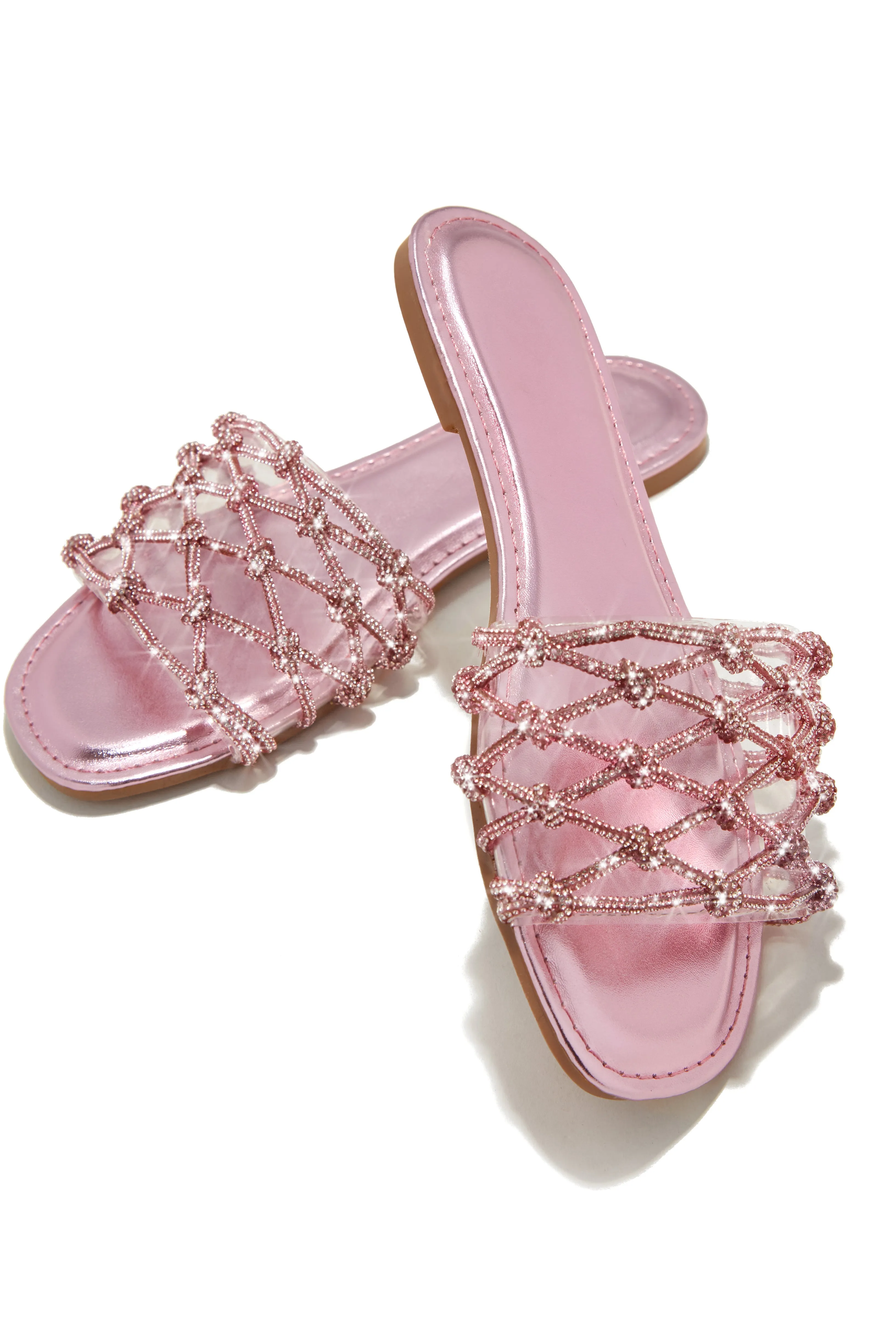 Luxury Villa Embellished Slip On Sandals - Pink