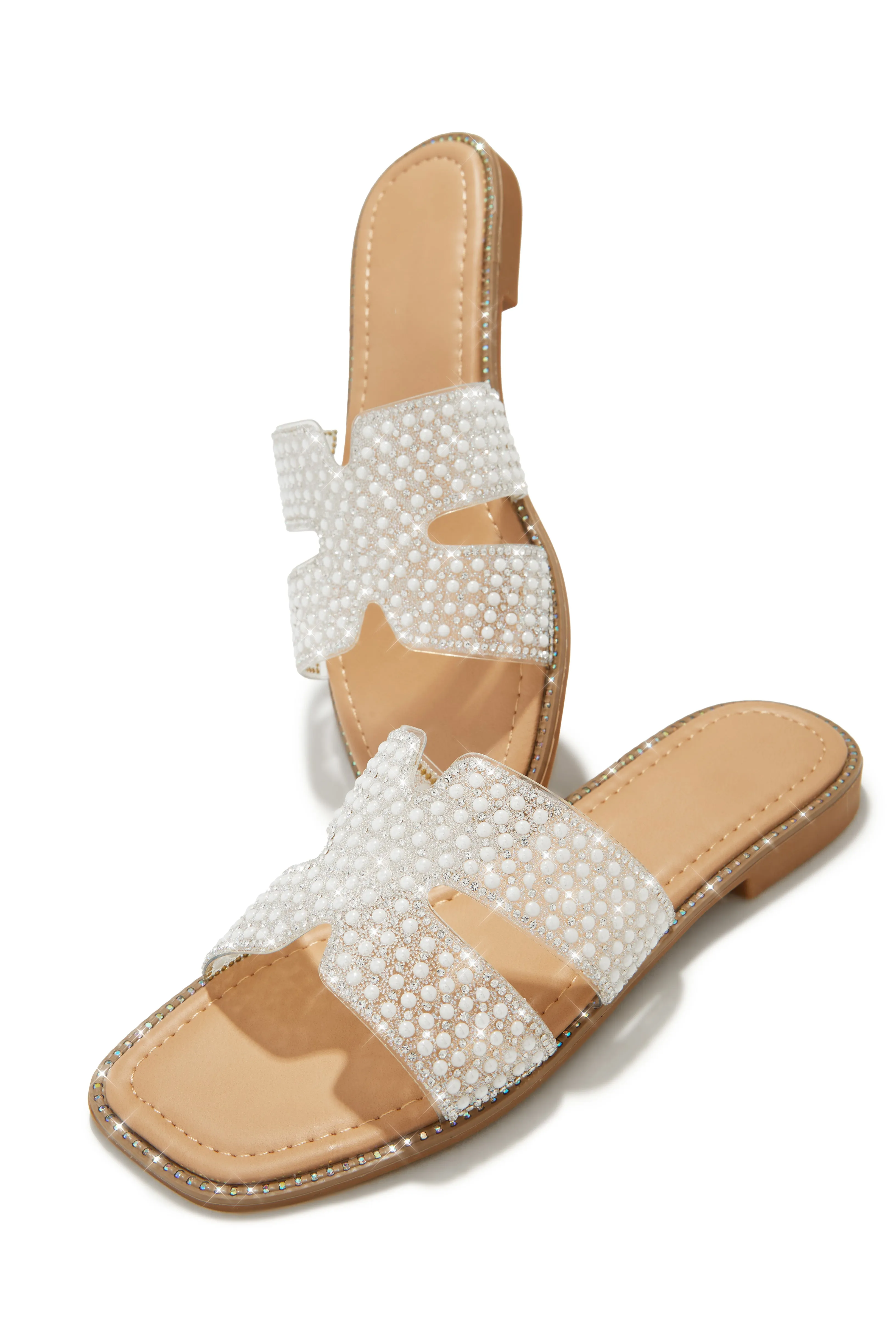 Manara Embellished Slip On Sandals - White
