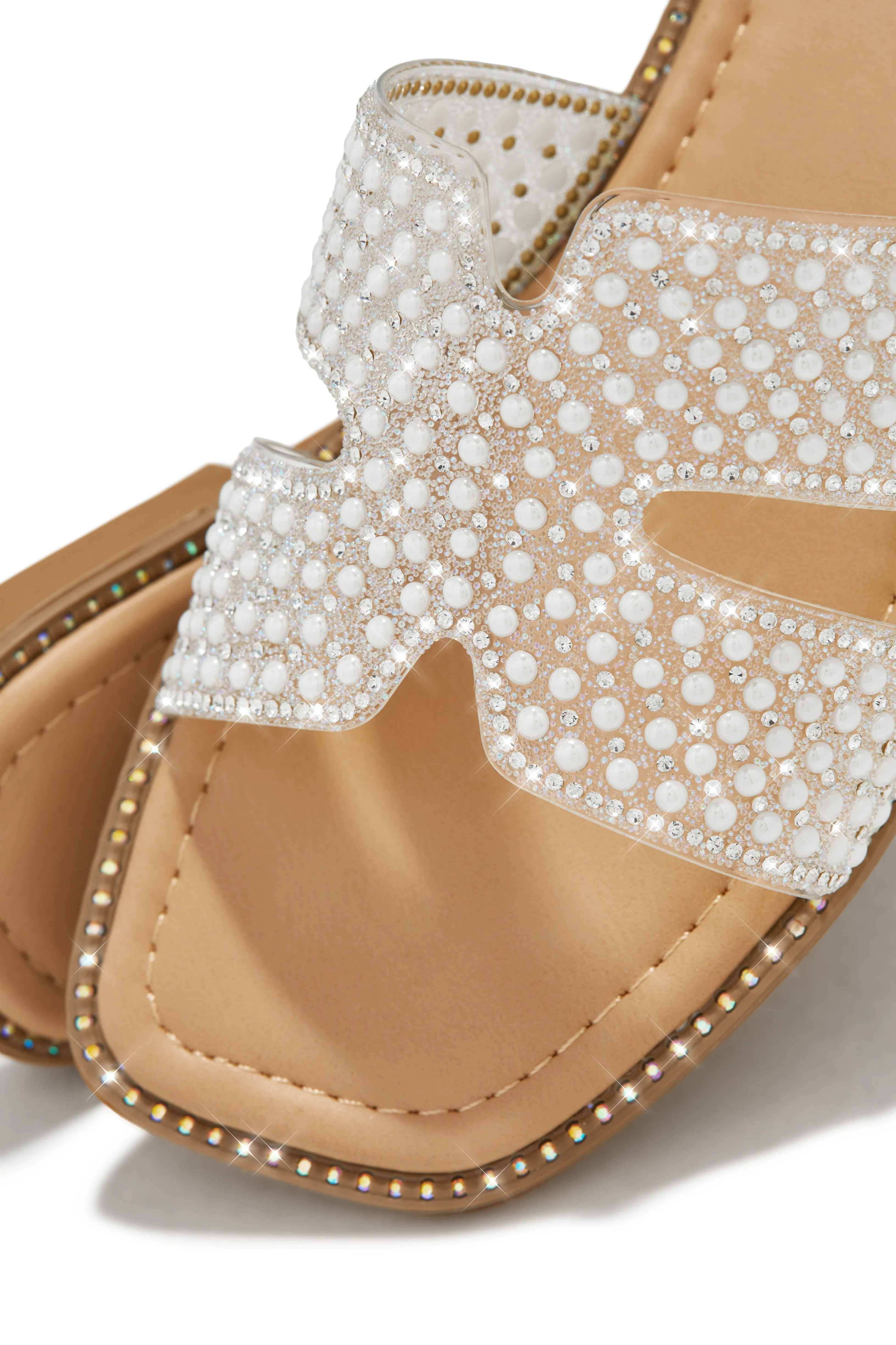 Manara Embellished Slip On Sandals - White