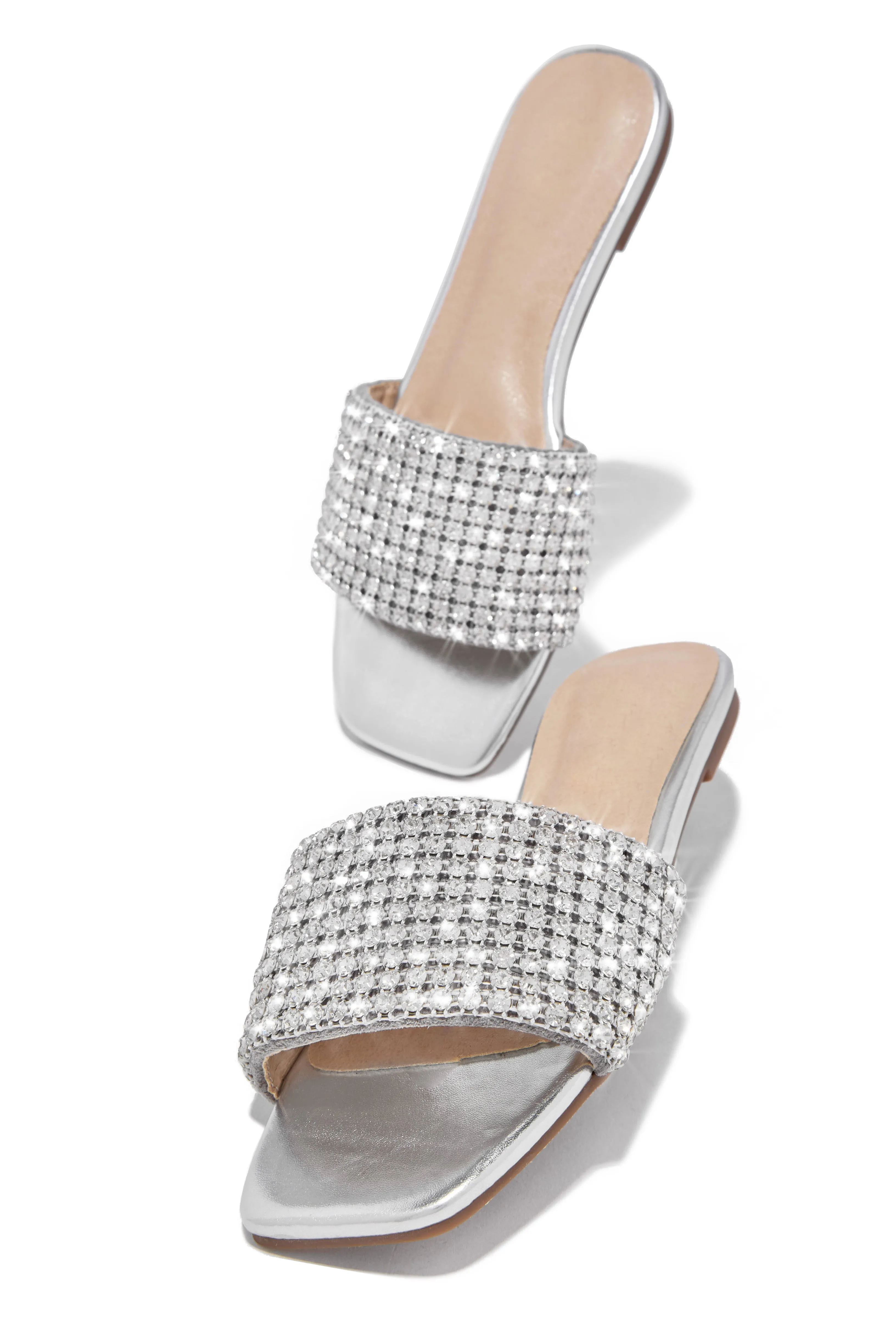 Marline Embellished Slide Sandals - Silver