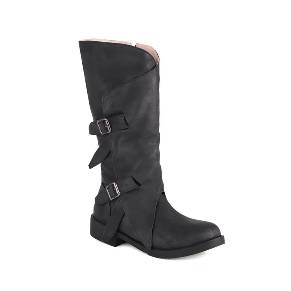 Merendy Mobtakra Low Heel Round Toe Knee High Wide Calf Boots