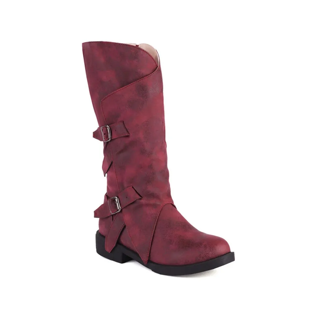 Merendy Mobtakra Low Heel Round Toe Knee High Wide Calf Boots