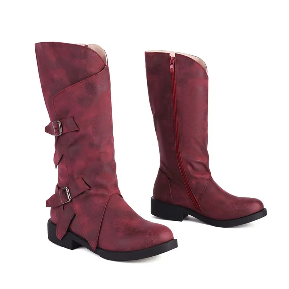 Merendy Mobtakra Low Heel Round Toe Knee High Wide Calf Boots