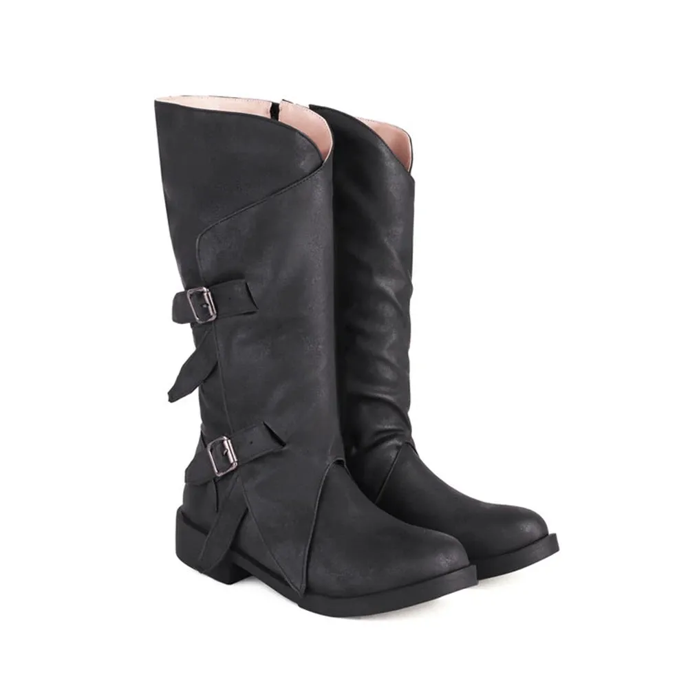 Merendy Mobtakra Low Heel Round Toe Knee High Wide Calf Boots