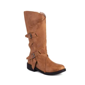 Merendy Mobtakra Low Heel Round Toe Knee High Wide Calf Boots