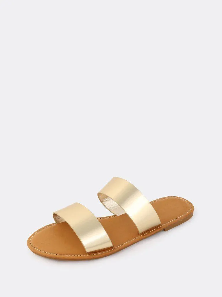 Metallic Duo Strap Sandals GOLD
