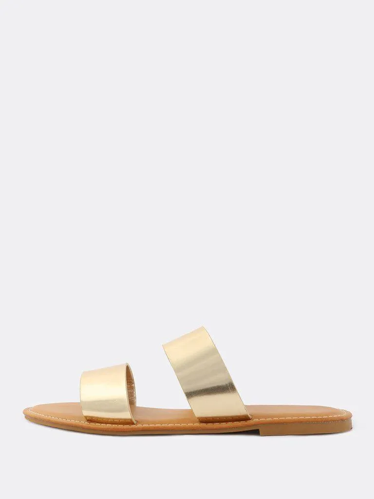 Metallic Duo Strap Sandals GOLD