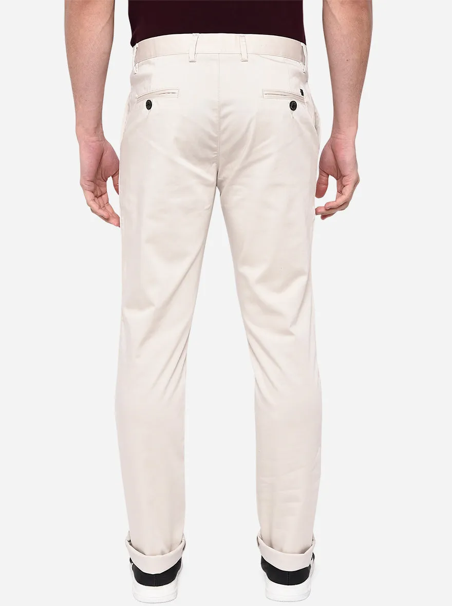 Off-White Solid Uno Fit Casual Trouser | JadeBlue
