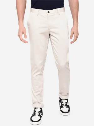 Off-White Solid Uno Fit Casual Trouser | JadeBlue