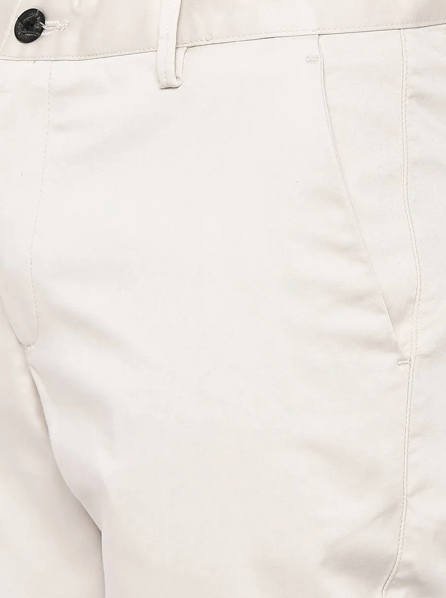 Off-White Solid Uno Fit Casual Trouser | JadeBlue
