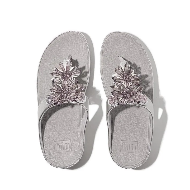 Rumba Starburst-Bead Metallic Toe-Post Sandals