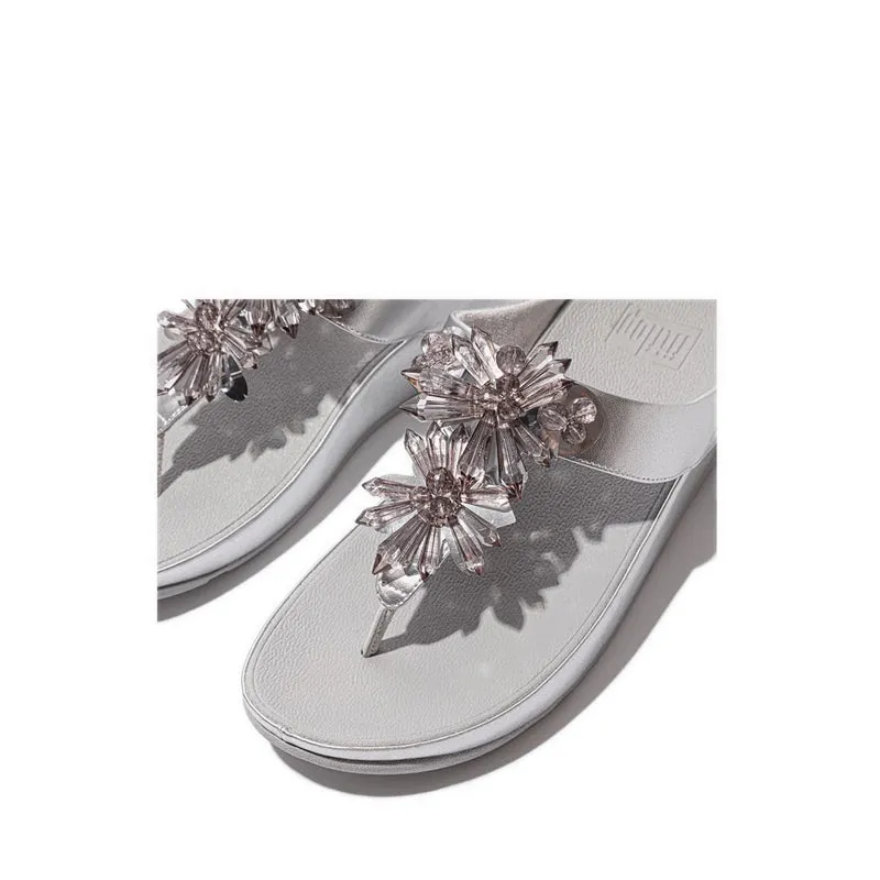 Rumba Starburst-Bead Metallic Toe-Post Sandals