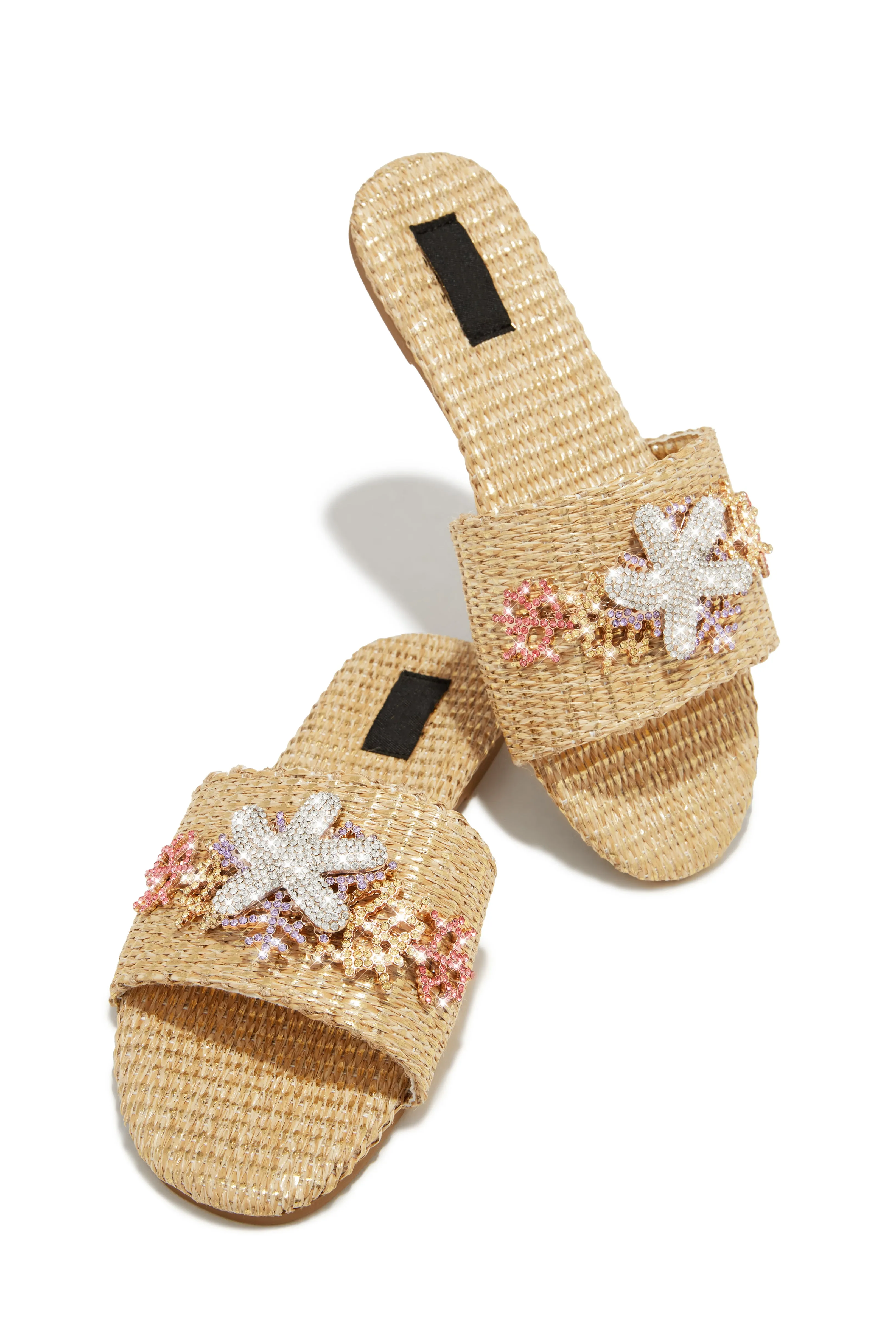 Seaside Muse Embellished Slip On Sandals - Natural