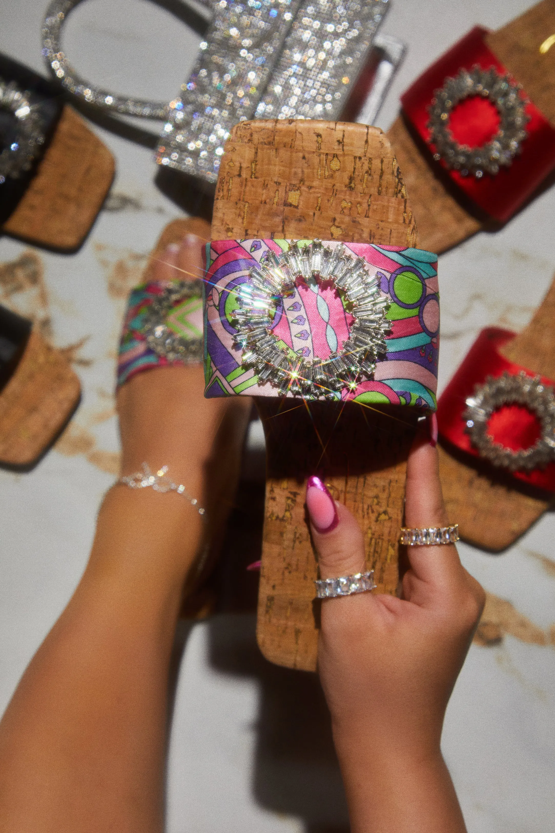 St. Tropez Getaway Embellished Slip On Sandals - Multi