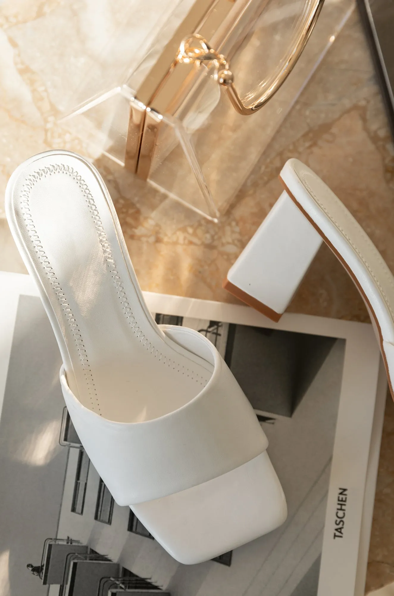Valentine Block Heel Mules - White