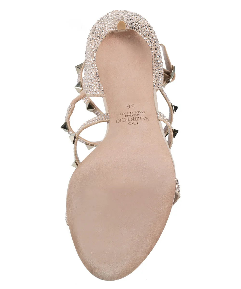Valentino Metallic Pink Rockstud Sandals with Crystals