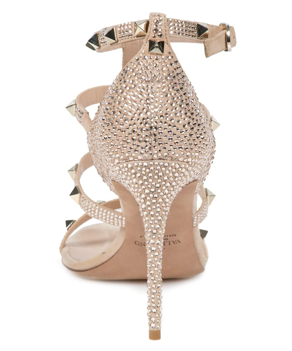Valentino Metallic Pink Rockstud Sandals with Crystals